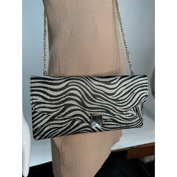 A Touch of Style Zebra Pattern Clutch with Gem Closure and Removable Chain Strap - Picture 3 of 16